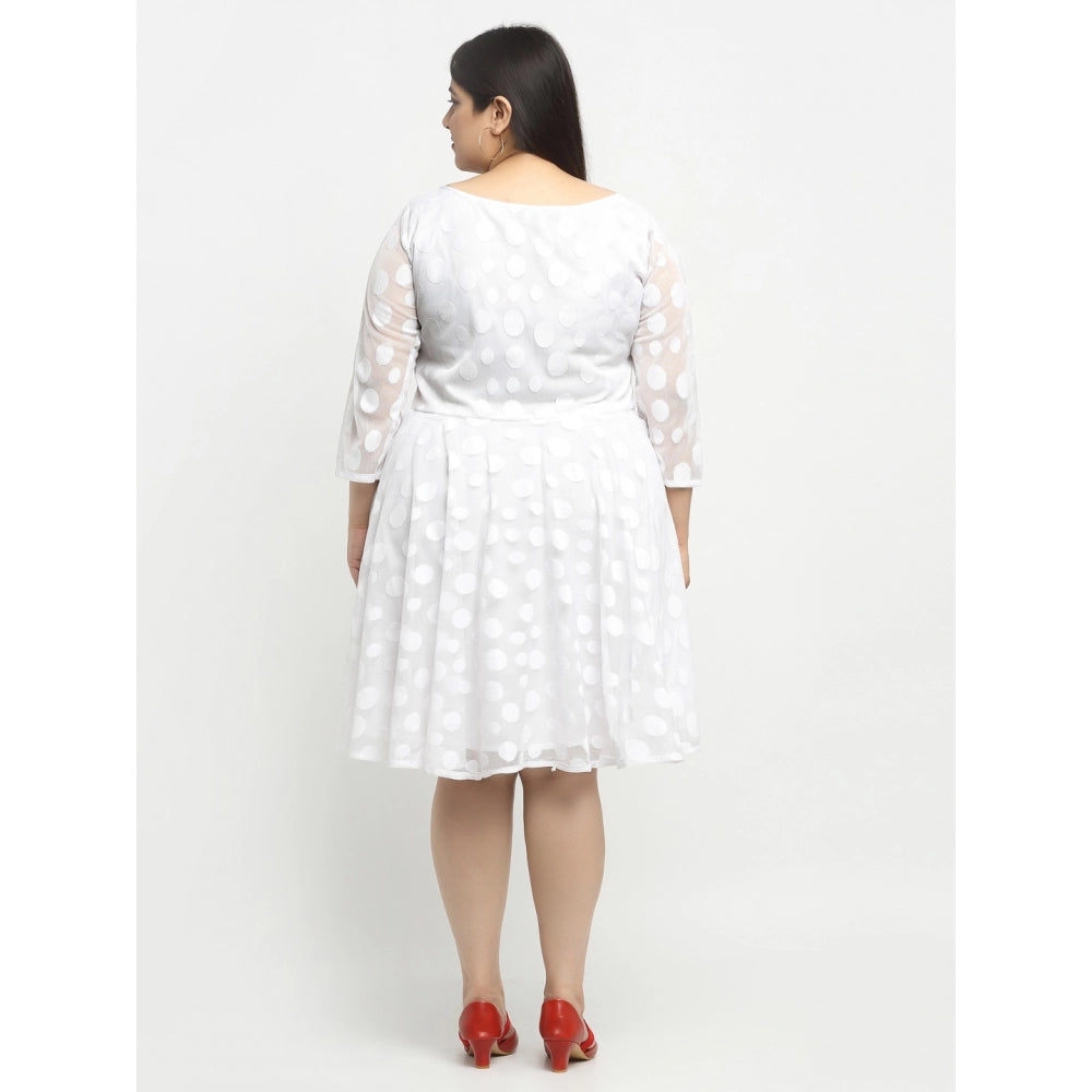 Amfyn Women's Net Solid Knee Length Fit and Flare Dress (White)