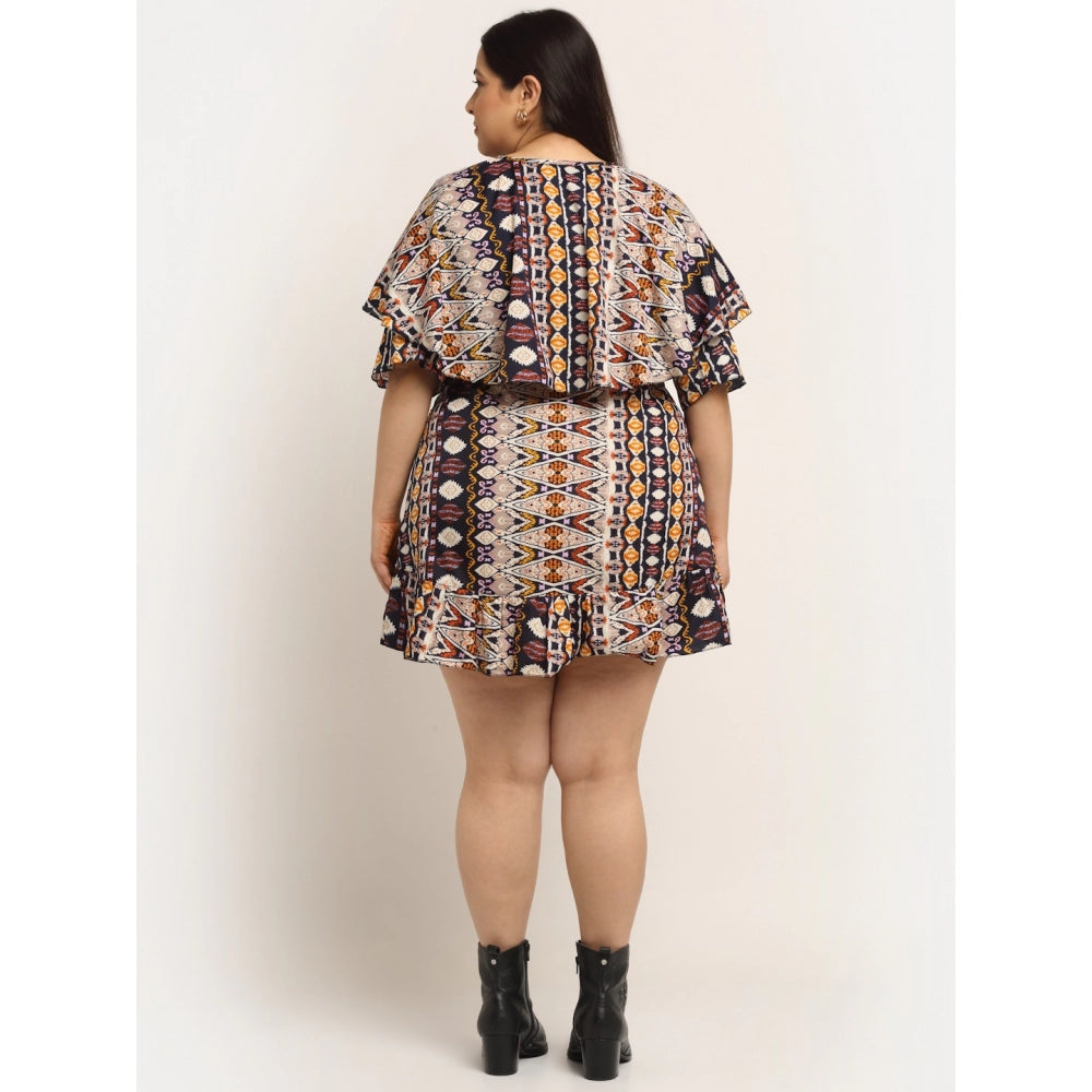 Amfyn Women's Crepe Printed Knee Length Fit and Flare Dress (Multi)