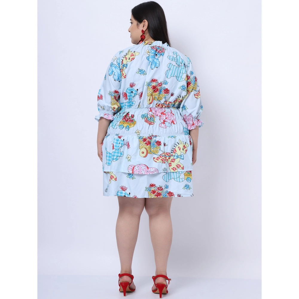 Amfyn Women's Crepe Printed Knee Length Fit and Flare Dress (Multicolor)