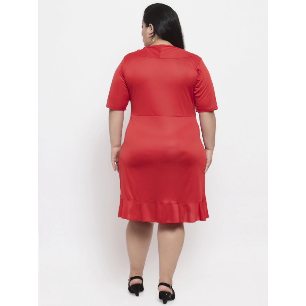 Amfyn Women's Hojri Solid Knee Length Fit and Flare Dress (Red)