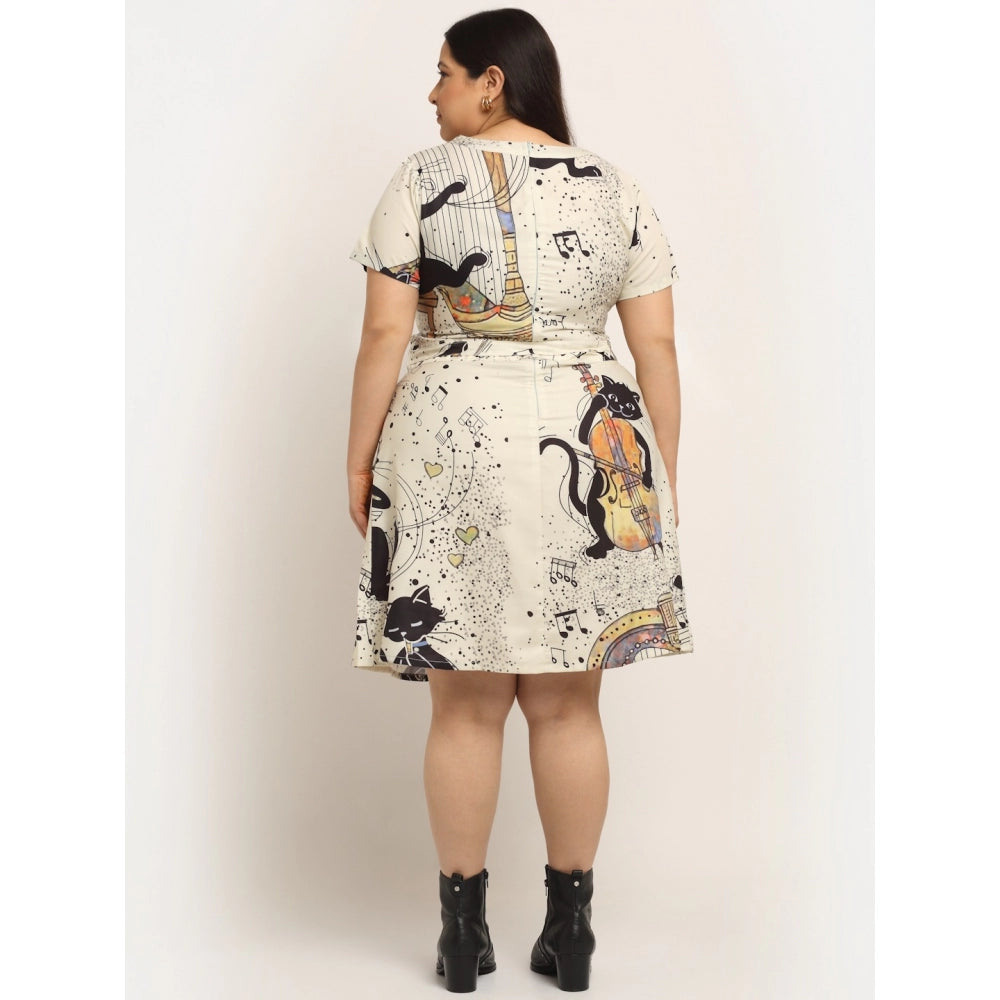 Amfyn Women's Crepe Printed Knee Length Fit and Flare Dress (Multi)