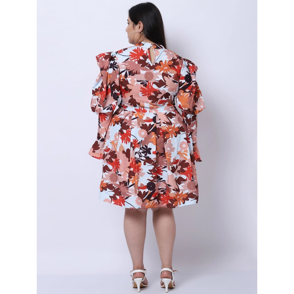 Amfyn Women's Crepe Printed Knee Length Fit and Flare Dress (Multicolor)