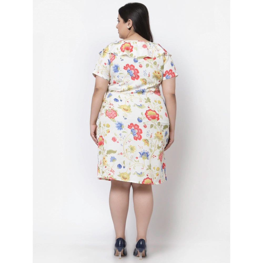 Amfyn Women's Crepe Printed Knee Length Fit and Flare Dress (Multi)