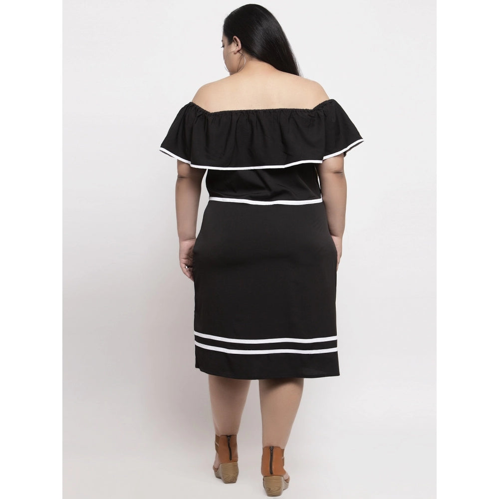Amfyn Women's Crepe Solid Knee Length Fit and Flare Dress (Black)