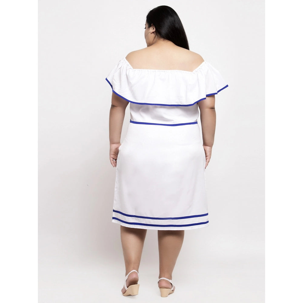 Amfyn Women's Crepe Solid Knee Length Fit and Flare Dress (White)