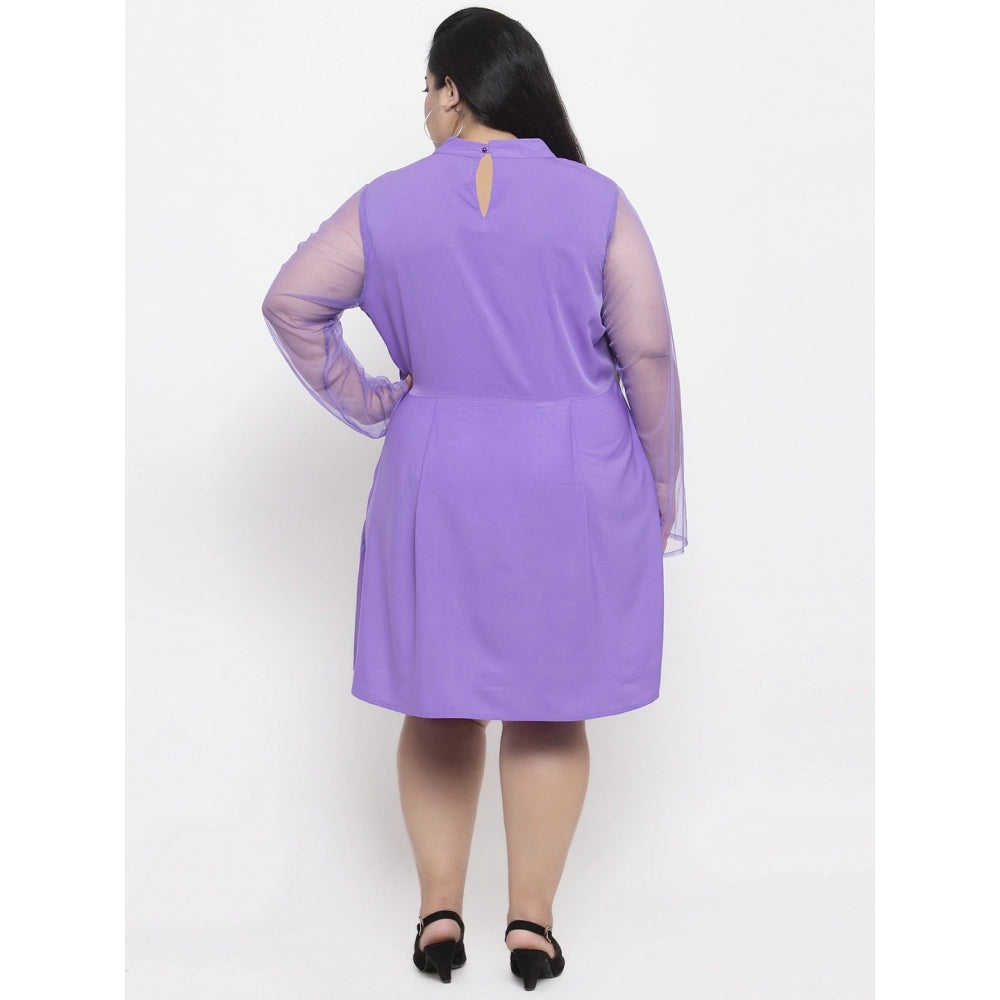 Amfyn Women's Crepe Solid Knee Length Fit and Flare Dress (Purple)