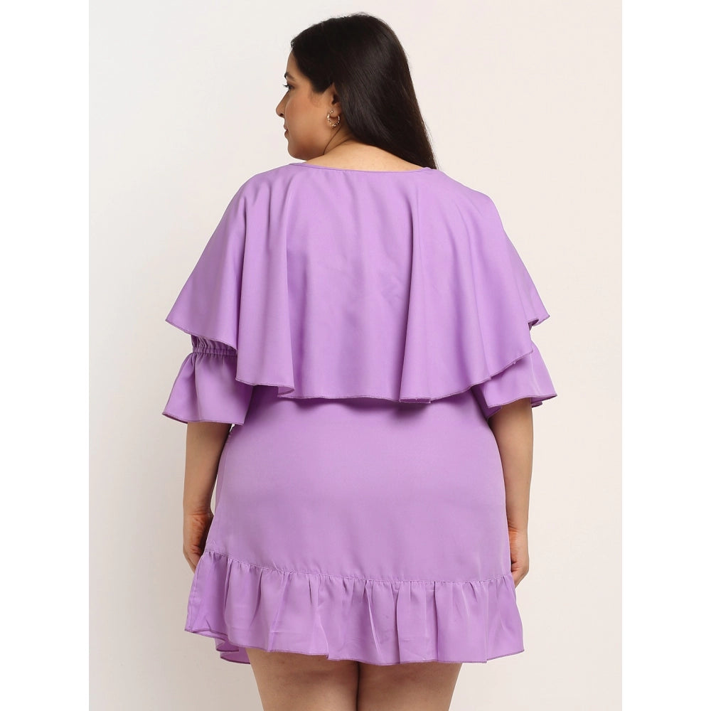 Amfyn Women's Crepe Solid Knee Length Fit and Flare Dress (Purpal)