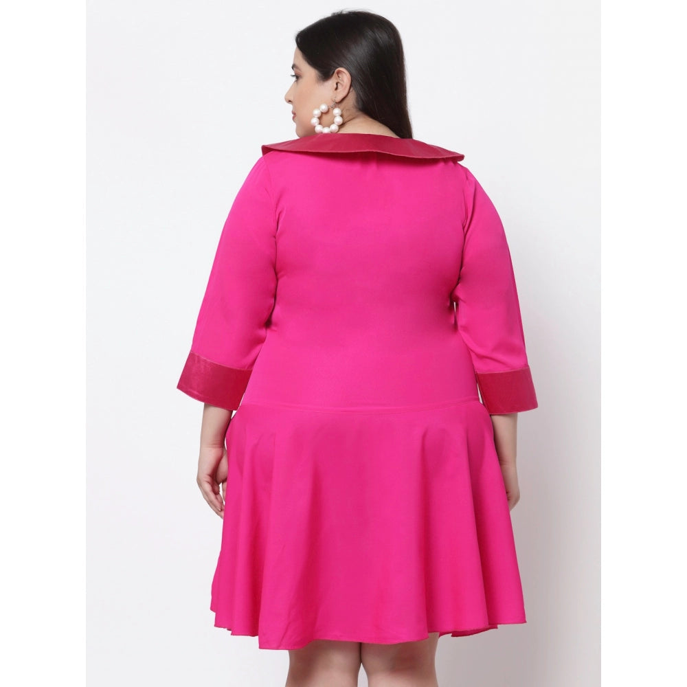 Amfyn Women's Crepe Solid Knee Length Fit and Flare Dress (Pink)