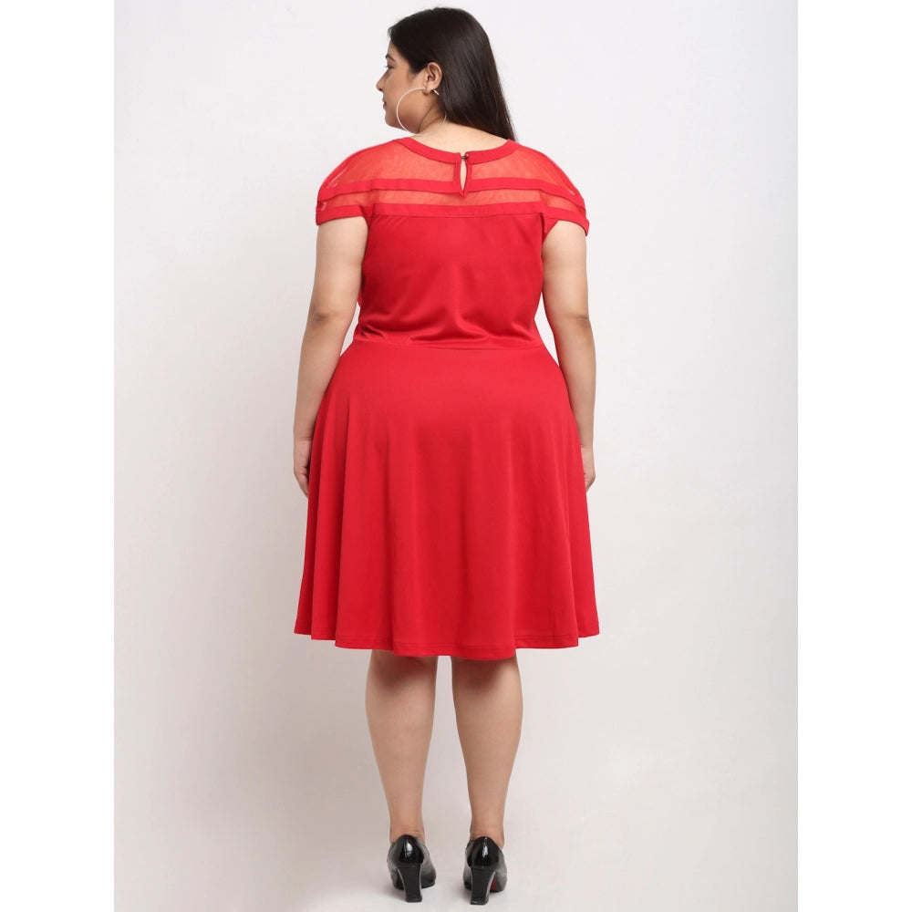 Amfyn Women's Hojri Solid Knee Length Fit and Flare Dress (Red)