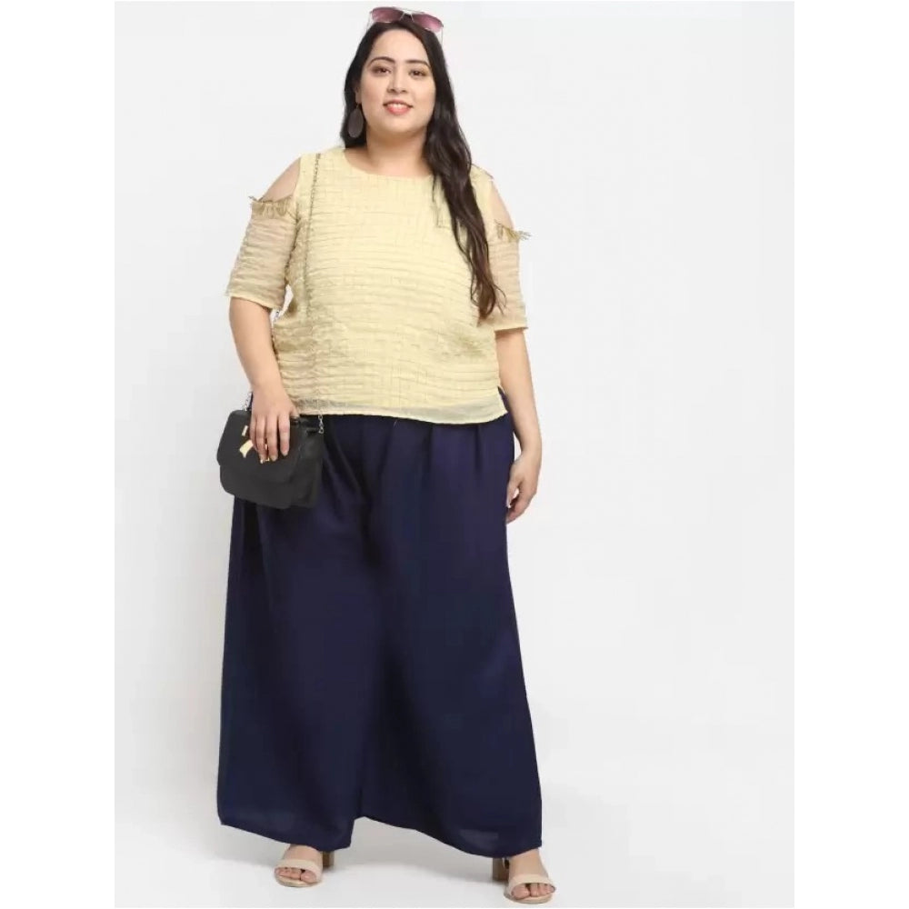 Amfyn Women's Plus Size Flared Fit Viscose Rayon Palazzo Trousers (Dark Blue)