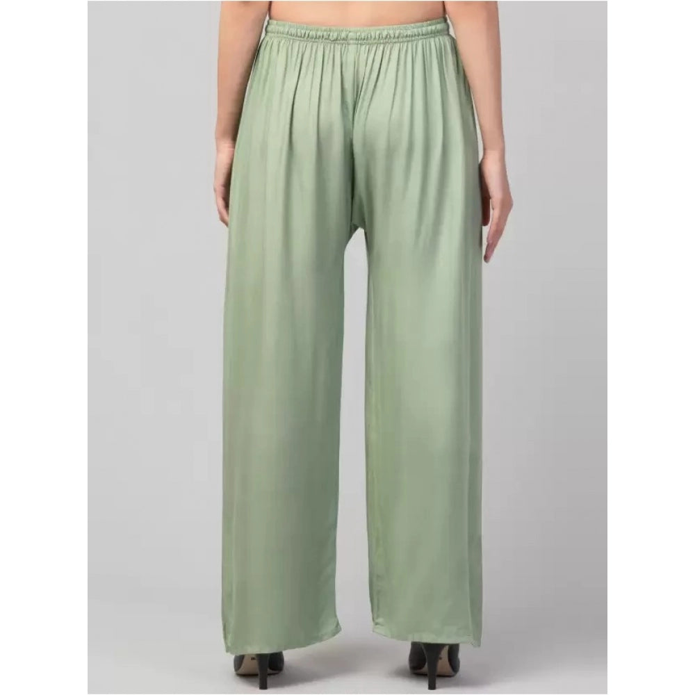 Amfyn Women's Plus Size Relaxed Fit Viscose Rayon Palazzo Trousers (Light Green)