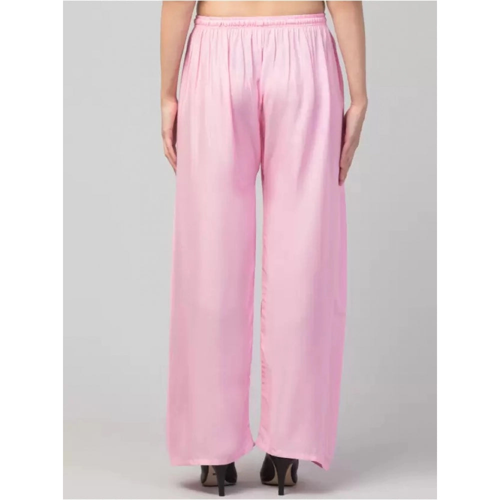 Amfyn Women's Plus Size Relaxed Fit Viscose Rayon Palazzo Trousers (Pink)