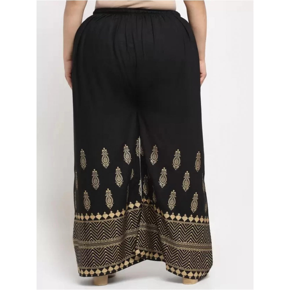 Amfyn Women's Plus Size Relaxed Fit Viscose Rayon Palazzo Trousers (Black)