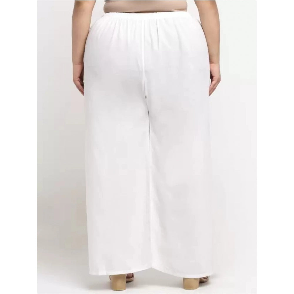 Amfyn Women's Plus Size Flared Fit Viscose Rayon Palazzo Trousers (White)