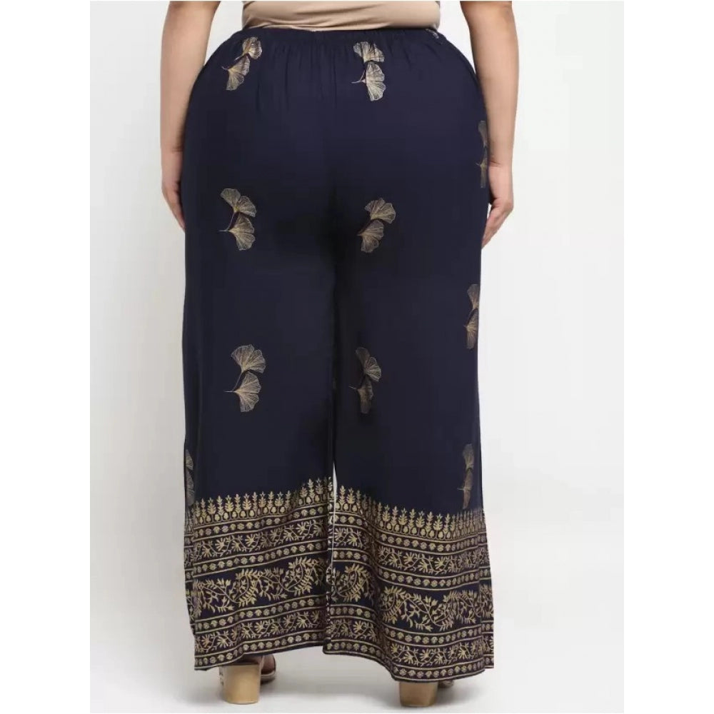 Amfyn Women's Plus Size Relaxed Fit Viscose Rayon Palazzo Trousers (Dark Blue)