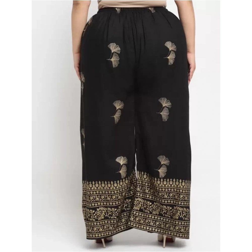Amfyn Women's Plus Size Relaxed Fit Viscose Rayon Palazzo Trousers (Black)