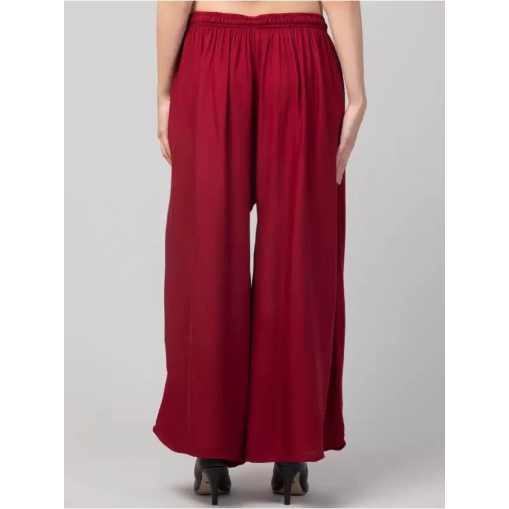 Amfyn Women's Plus Size Relaxed Fit Viscose Rayon Palazzo Trousers (Maroon)