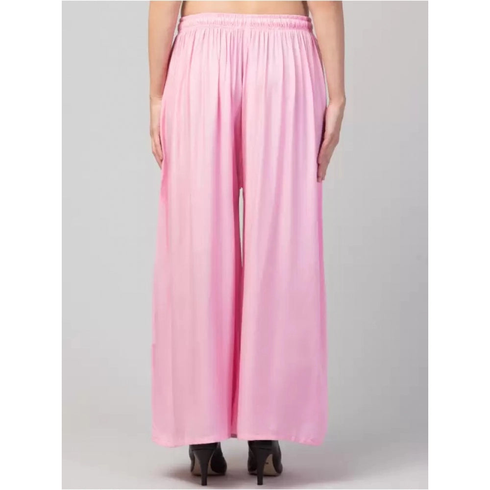 Amfyn Women's Plus Size Relaxed Fit Viscose Rayon Palazzo Trousers (Pink)