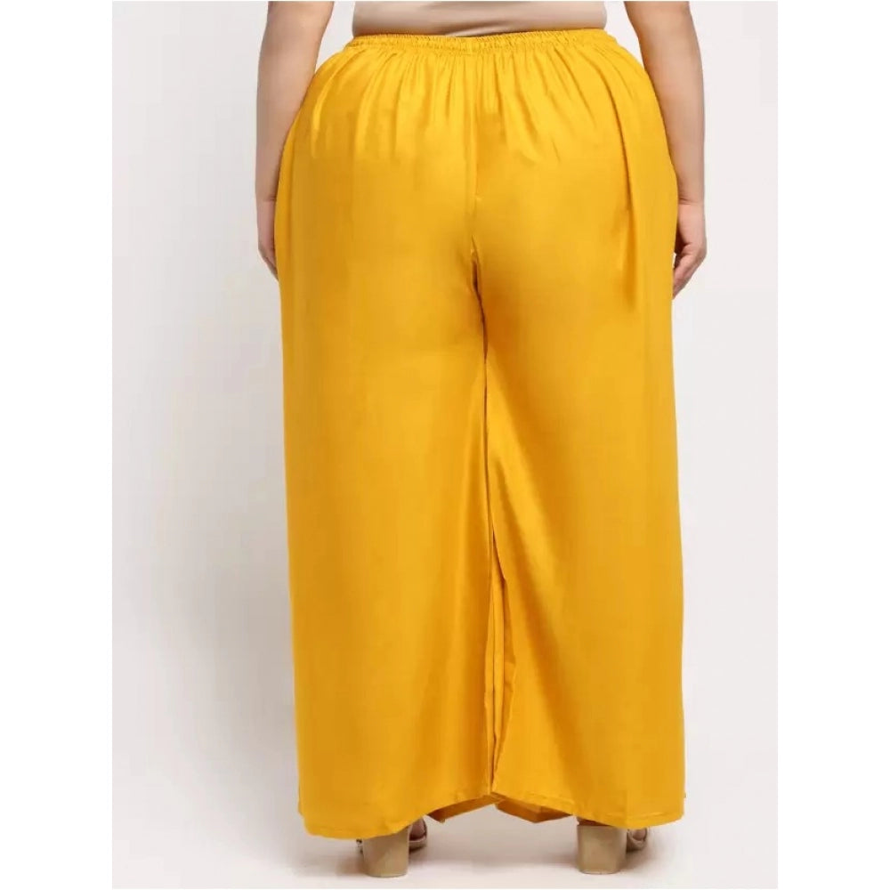 Amfyn Women's Plus Size Flared Fit Viscose Rayon Palazzo Trousers (Yellow)