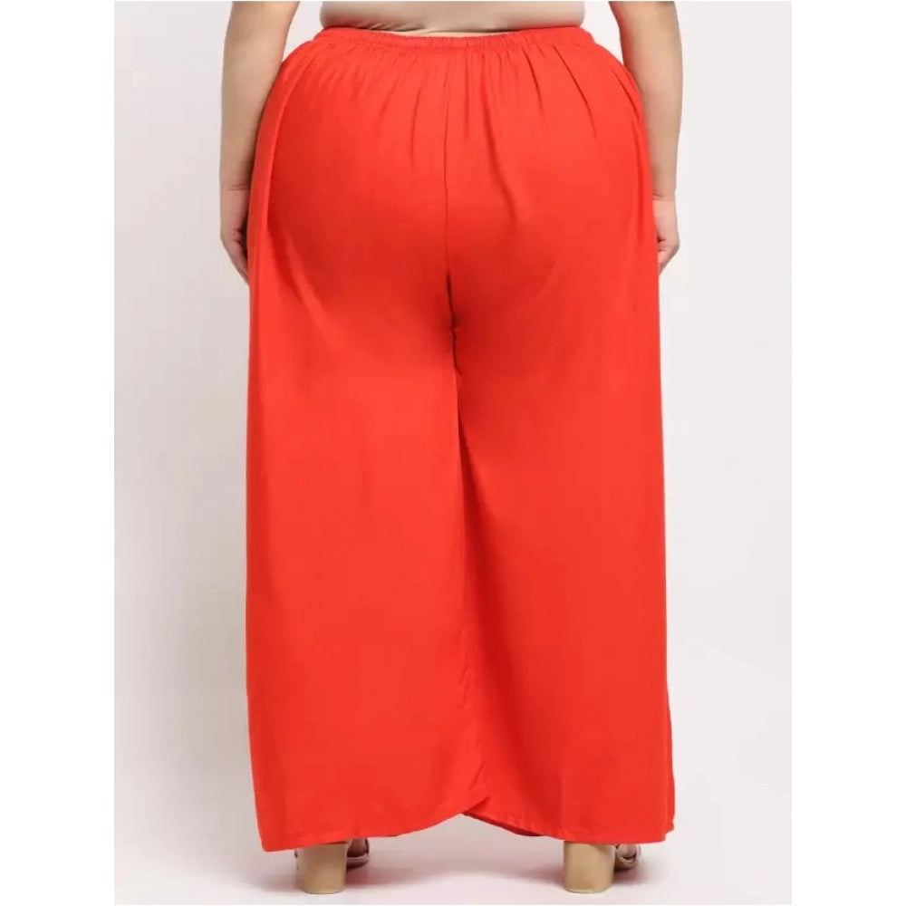 Amfyn Women's Plus Size Flared Fit Viscose Rayon Palazzo Trousers (Red)