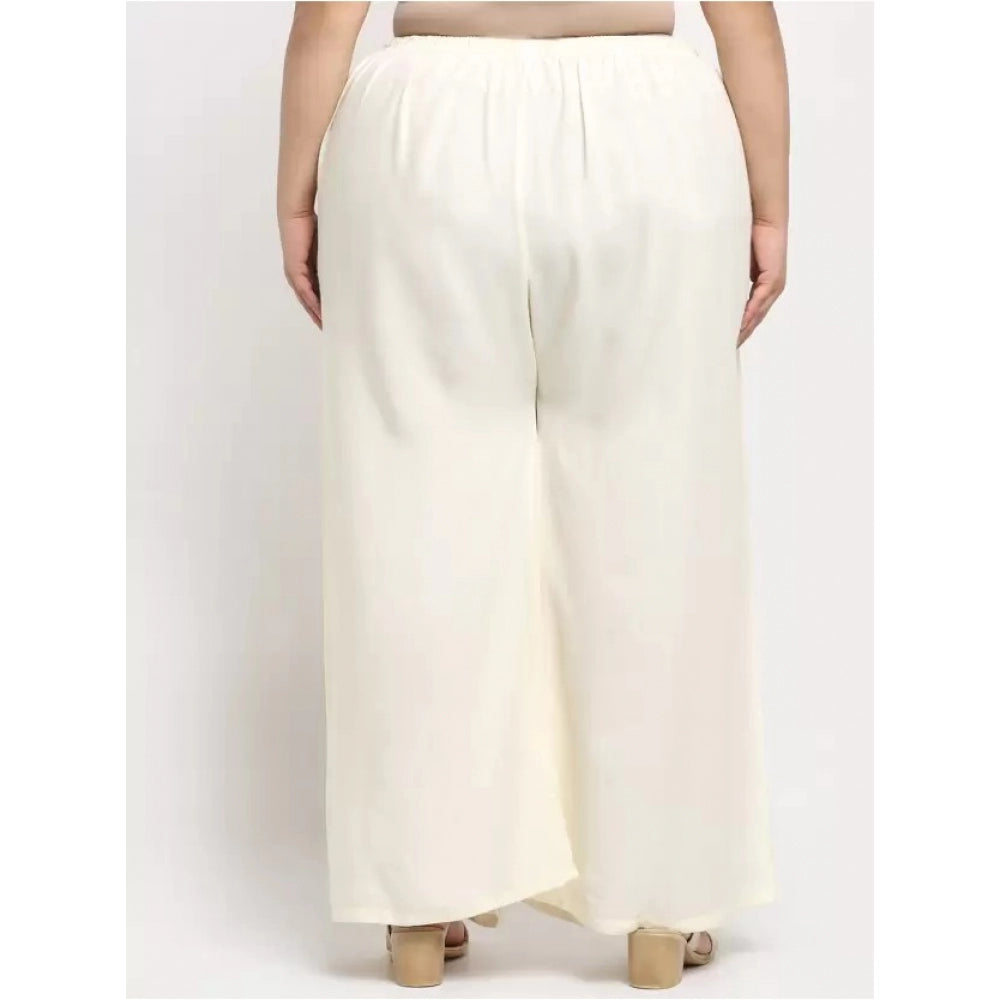 Amfyn Women's Plus Size Flared Fit Viscose Rayon Palazzo Trousers (Cream)