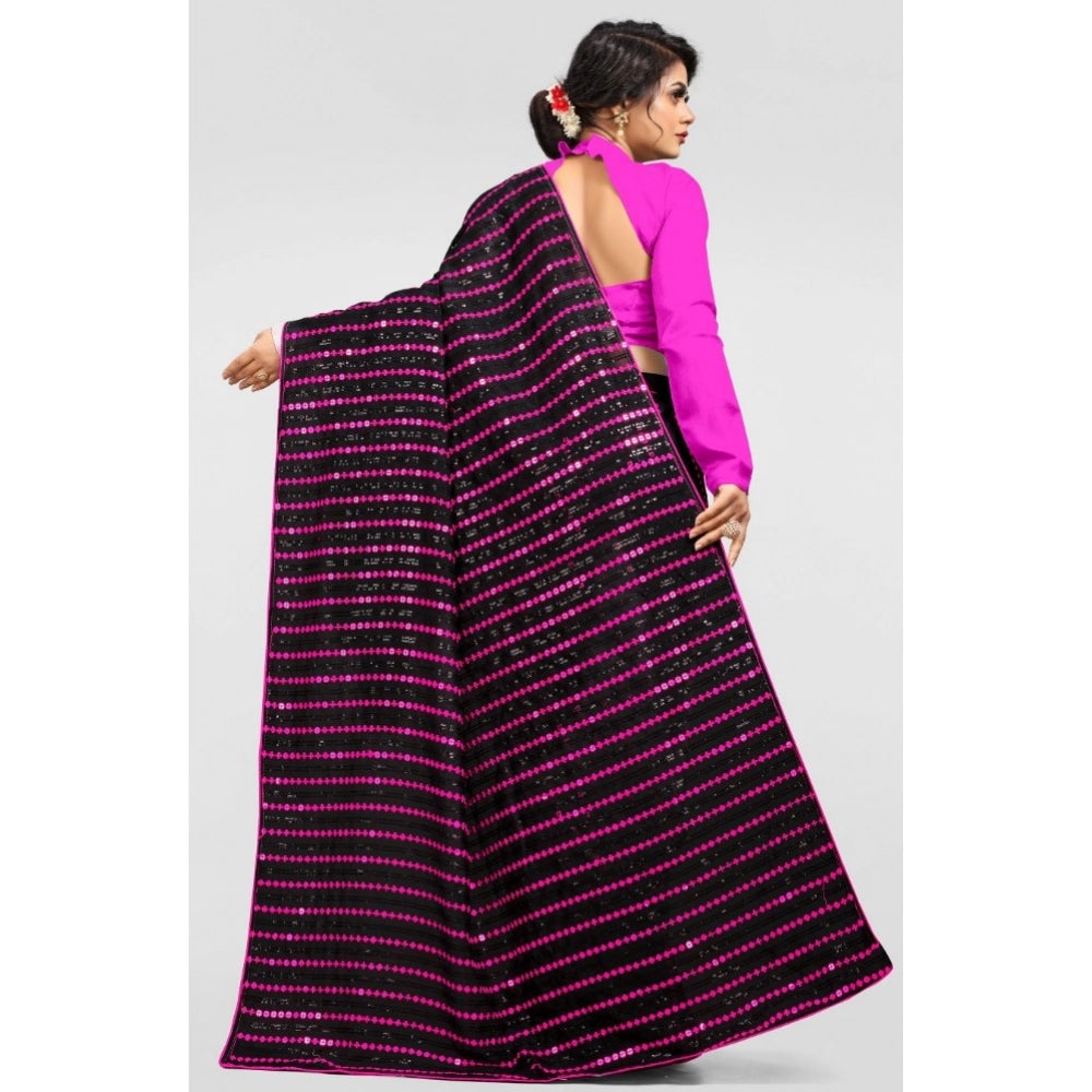 Amfyn Women's Vichitra Saree with Blouse (Pink, 5-6 Mtrs)