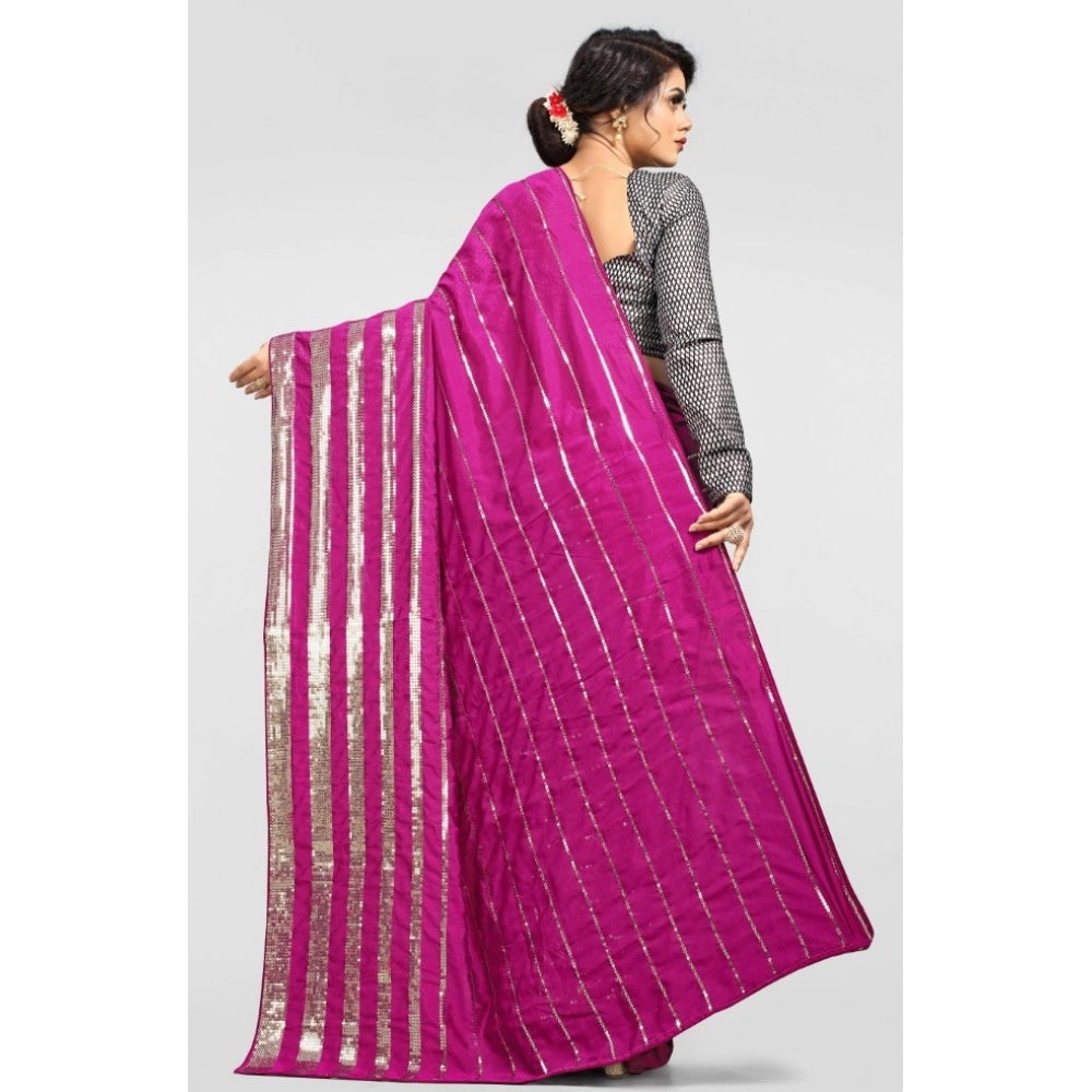 Amfyn Women's Vichitra Saree with Blouse (Pink, 5-6 Mtrs)