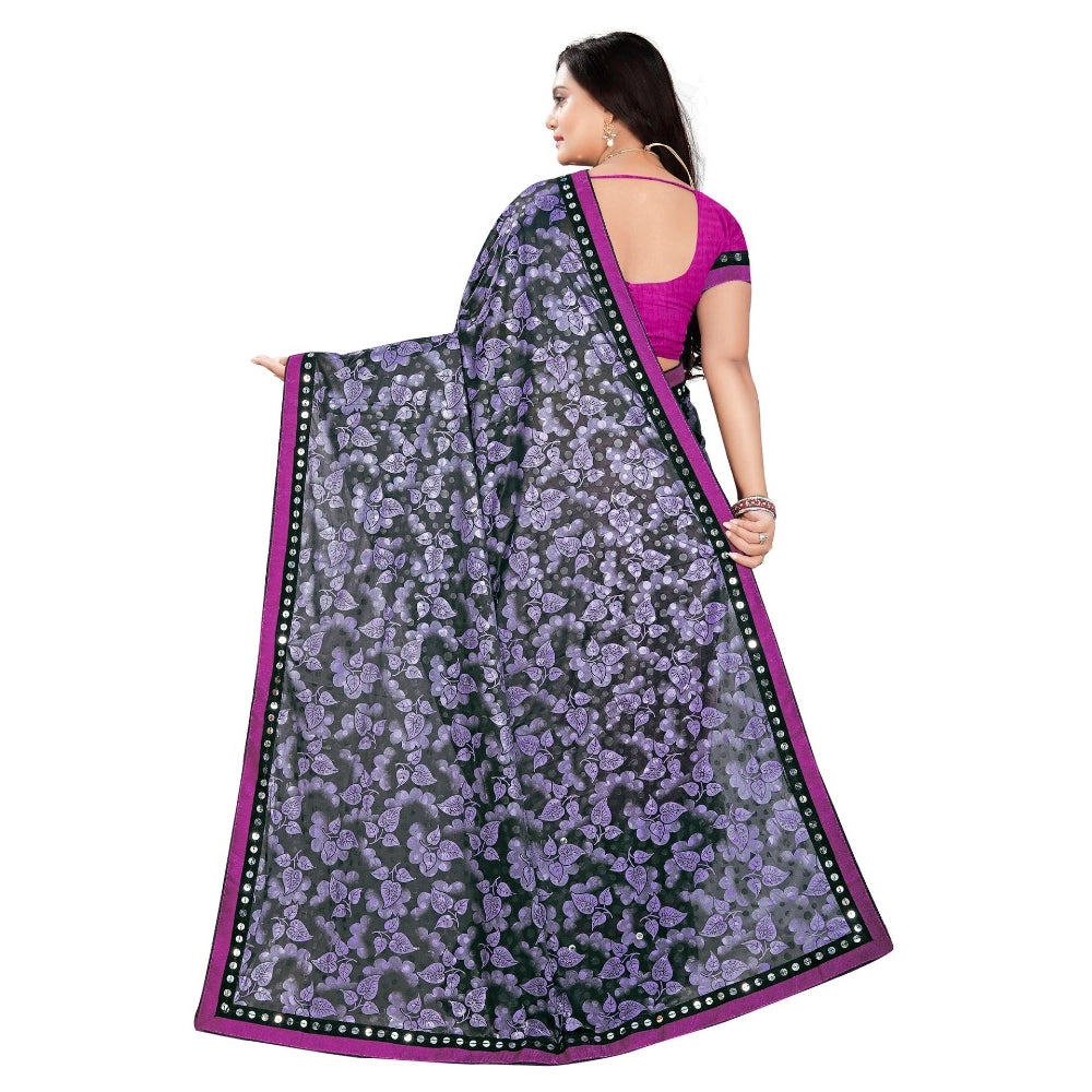 Amfyn Women's Lycra Blend Saree with Blouse (Purple, 5-6 Mtrs)