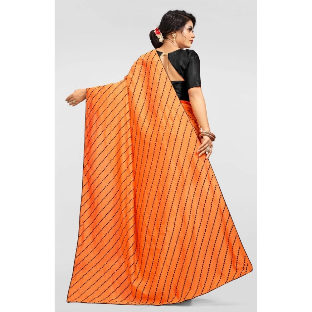 Amfyn Women's Vichitra Saree with Blouse (Orange, 5-6 Mtrs)