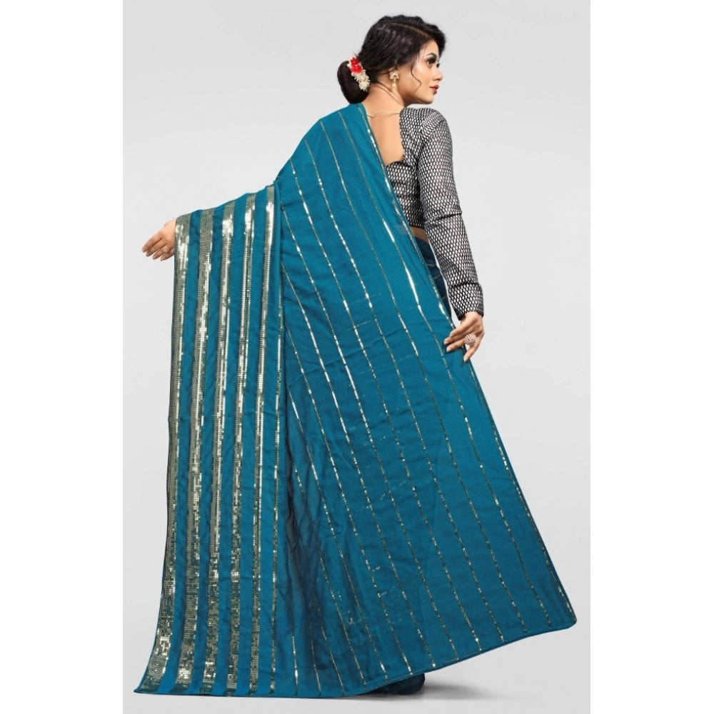 Amfyn Women's Vichitra Saree with Blouse (Rama, 5-6 Mtrs)