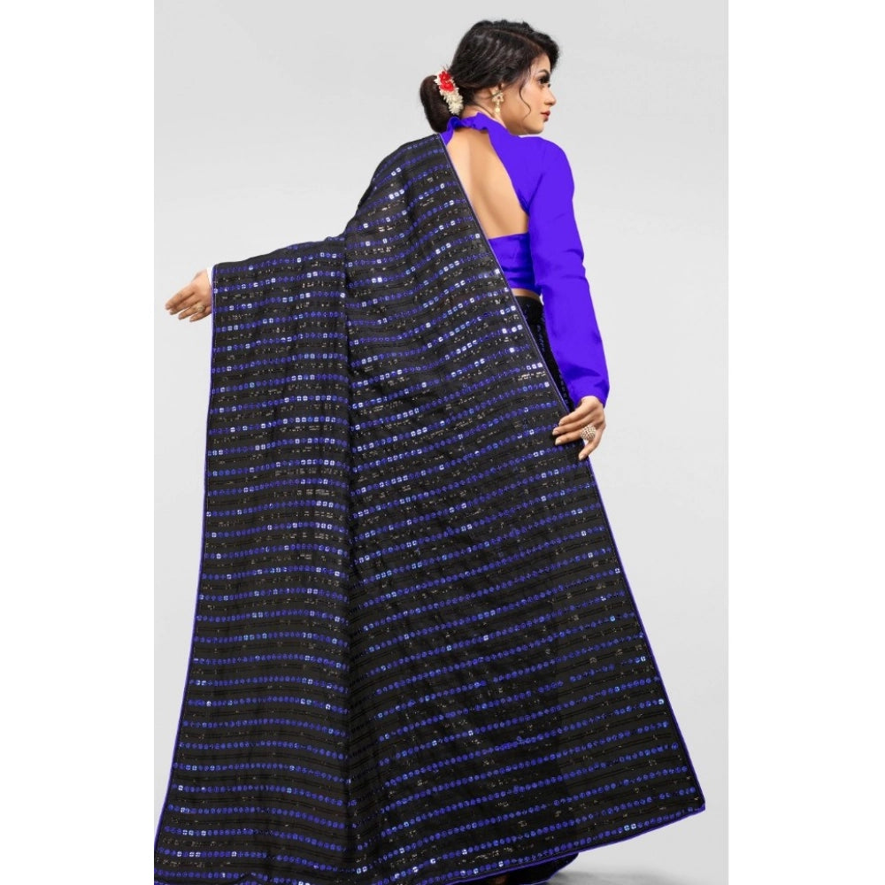 Amfyn Women's Vichitra Saree with Blouse (Blue, 5-6 Mtrs)