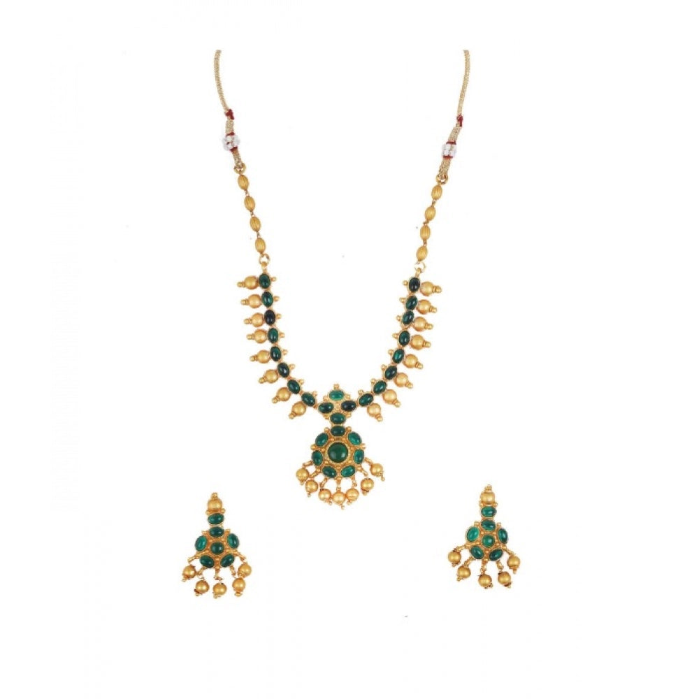 Fashion Women's Elegent And Stylish Kampu Necklace Set (Green, Free Size)