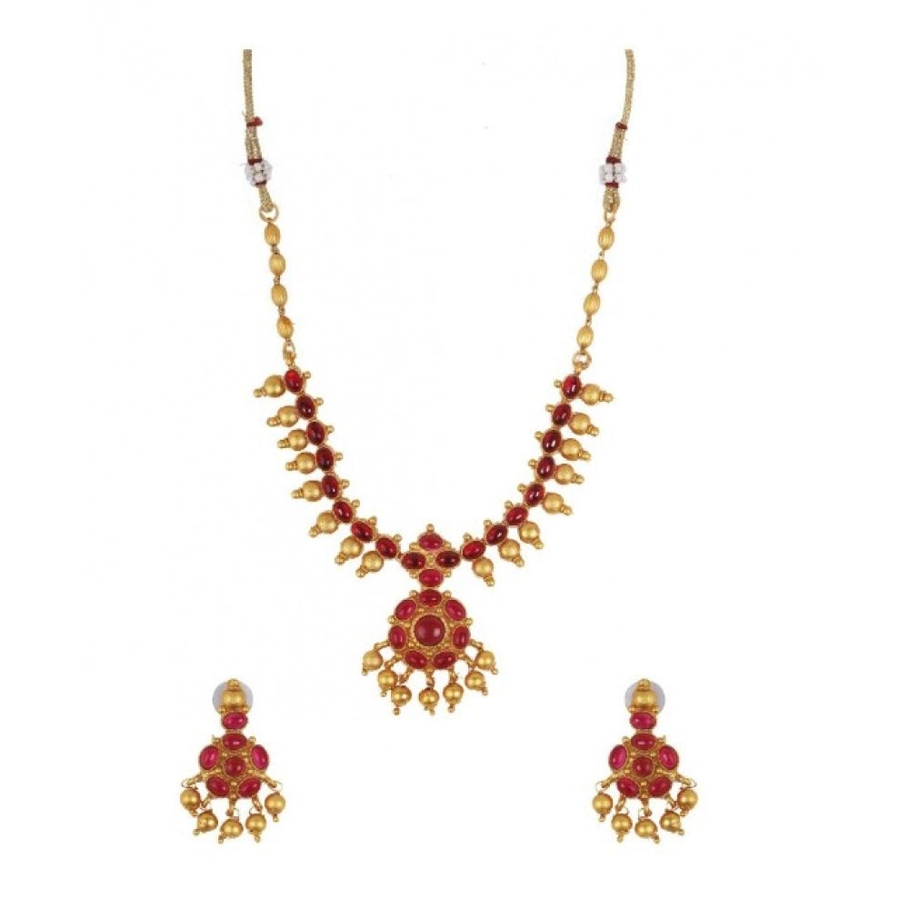 Fashion Women's Elegent And Stylish Kampu Necklace Set (Red, Free Size)