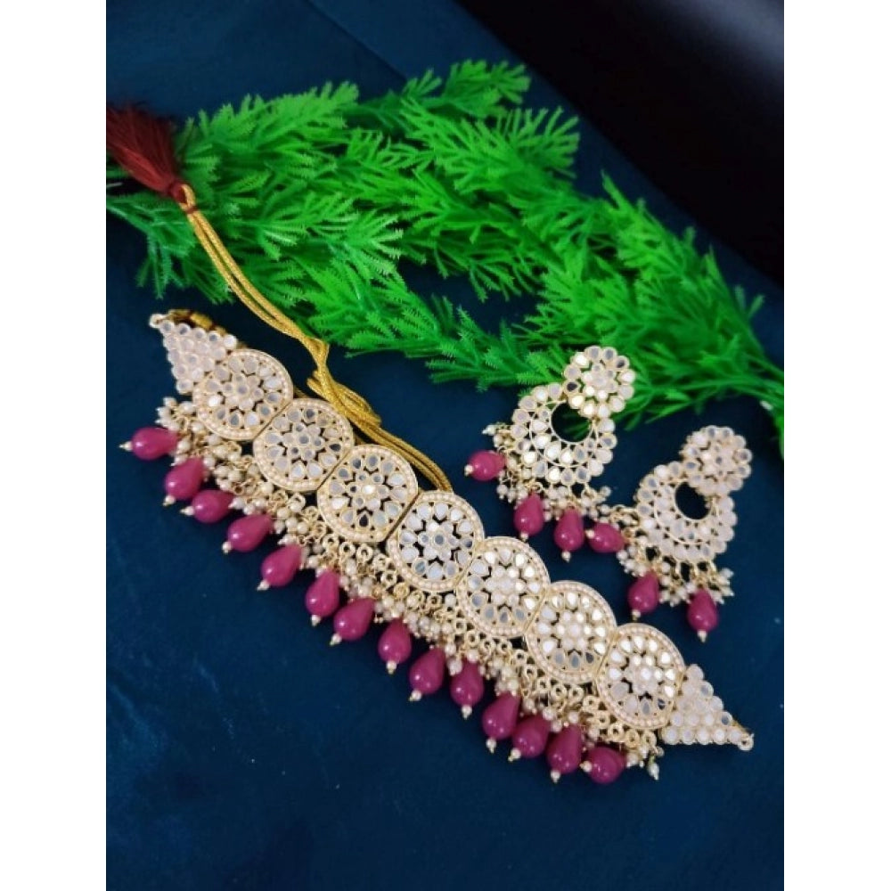 Fashion Women's Necklace Chowker Set (Pink, Free Size)