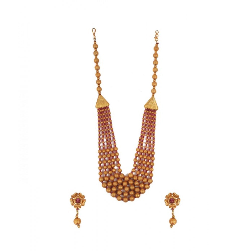 Amfyn Women's Ethnic Five Layer Brass Mala With Crystal For Women And Girls (Red, Free Size)