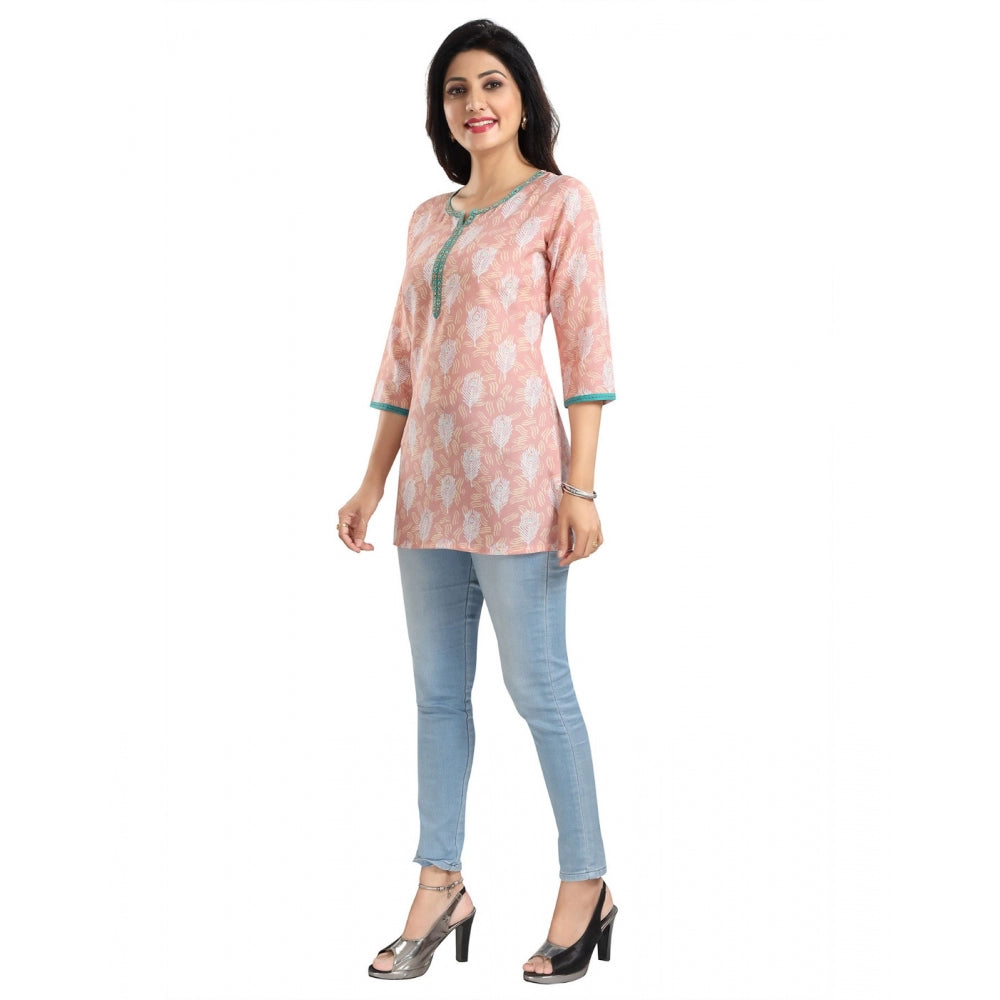 Amfyn Women's 3/4th Sleeve Viscose Blend Tunic Short Top (Orange)