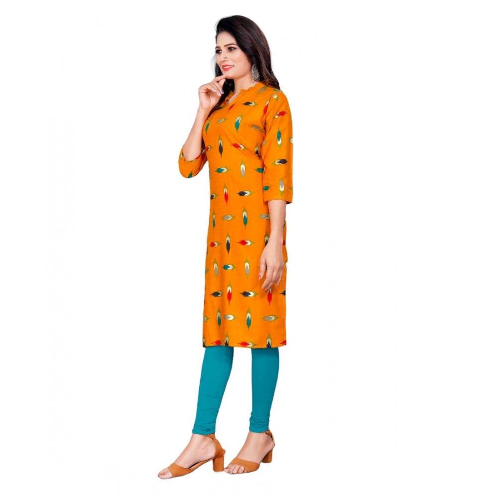 Amfyn Women's Rayon Foil Printed Straight Kurti (MustardYellow)