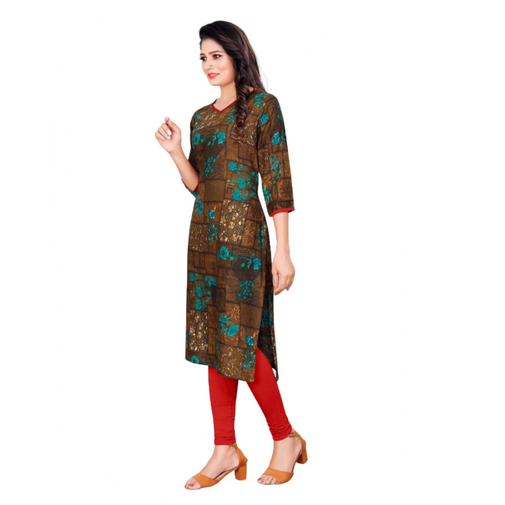 Amfyn Women's Rayon Foil Printed Straight Kurti (SeaGreen)