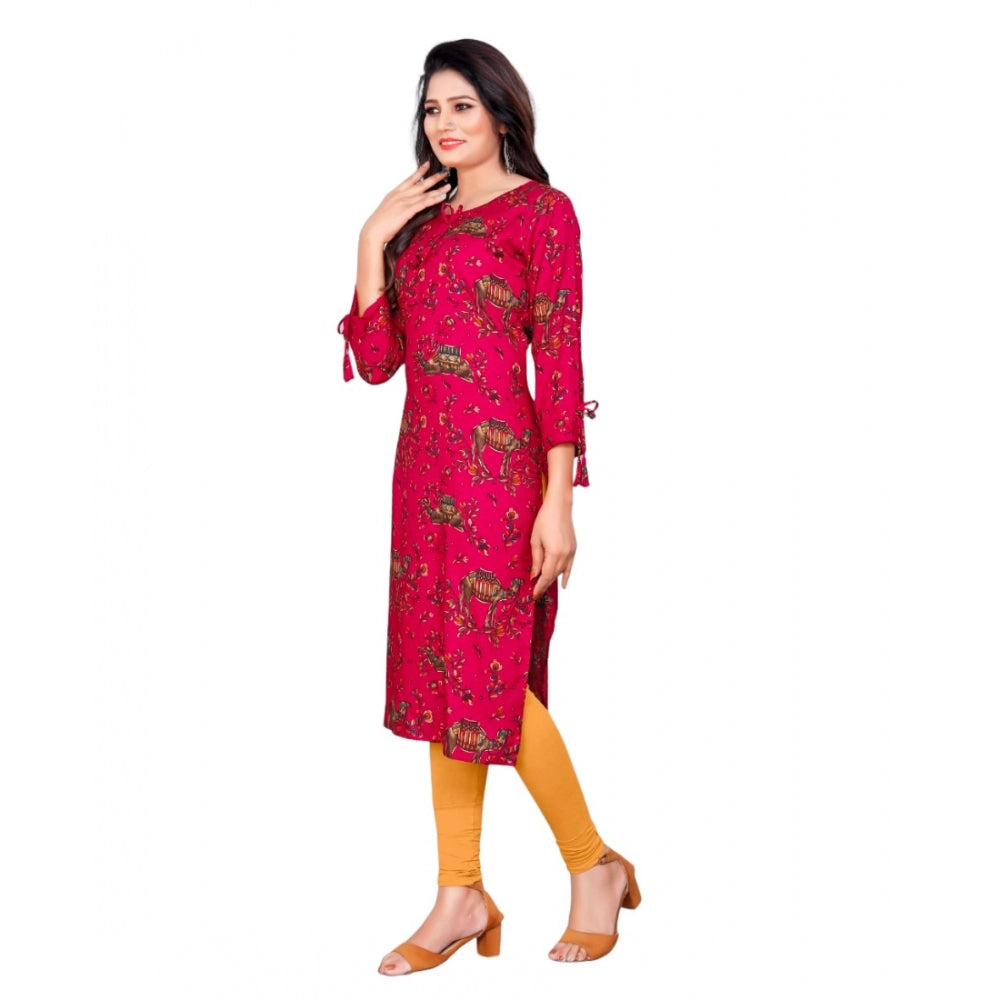Amfyn Women's Rayon Foil Printed Straight Kurti (Pink)