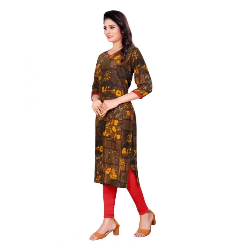 Amfyn Women's Rayon Foil Printed Straight Kurti (MehandhiGreen)