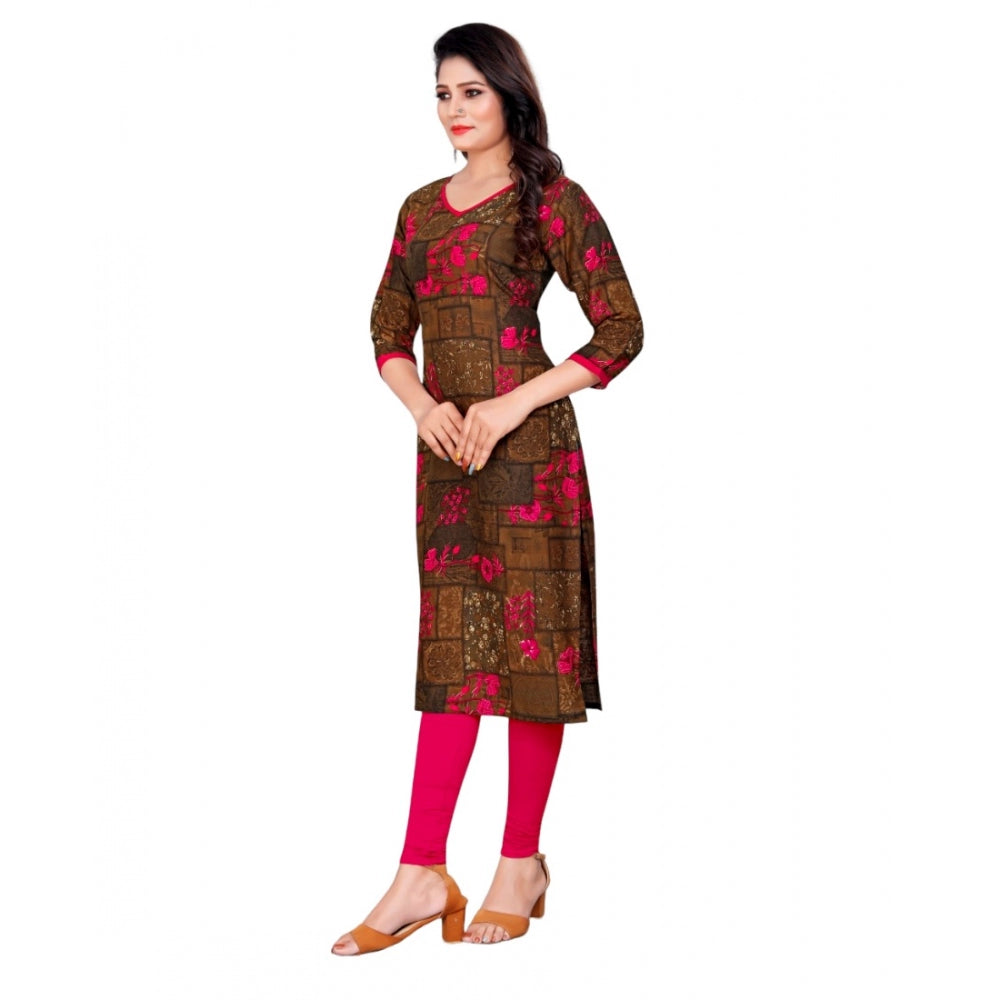 Amfyn Women's Rayon Foil Printed Straight Kurti (Pink)