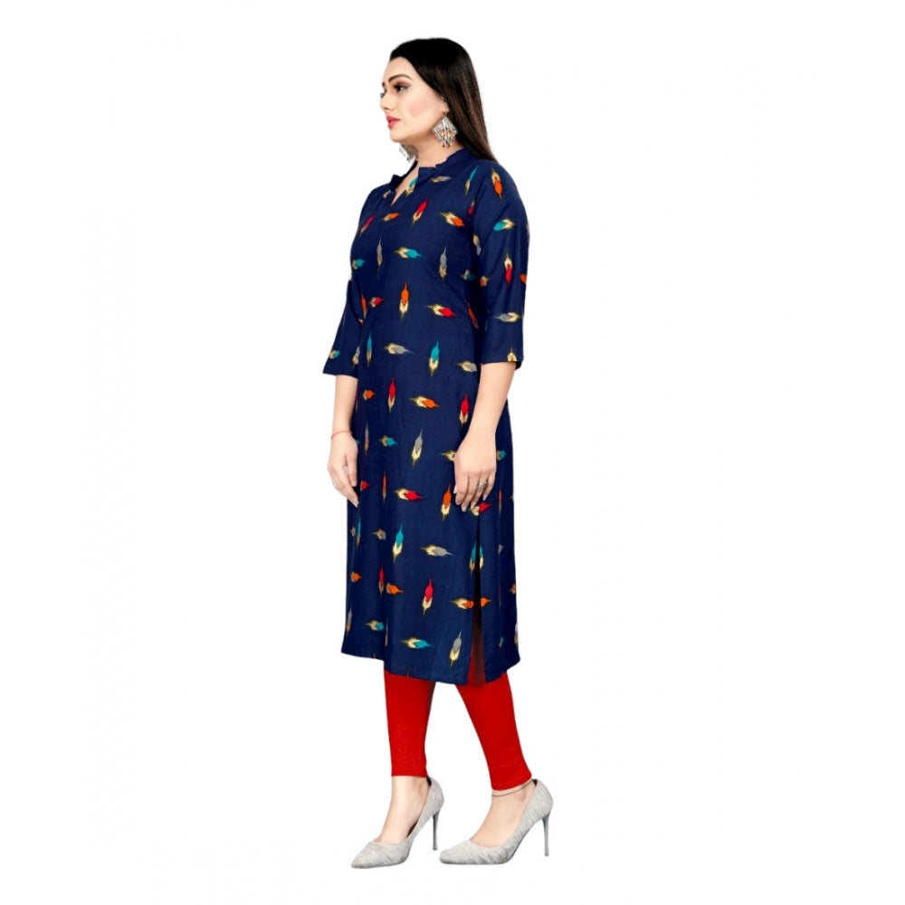 Amfyn Women's Rayon Foil Printed Straight Kurti (Navy Blue)