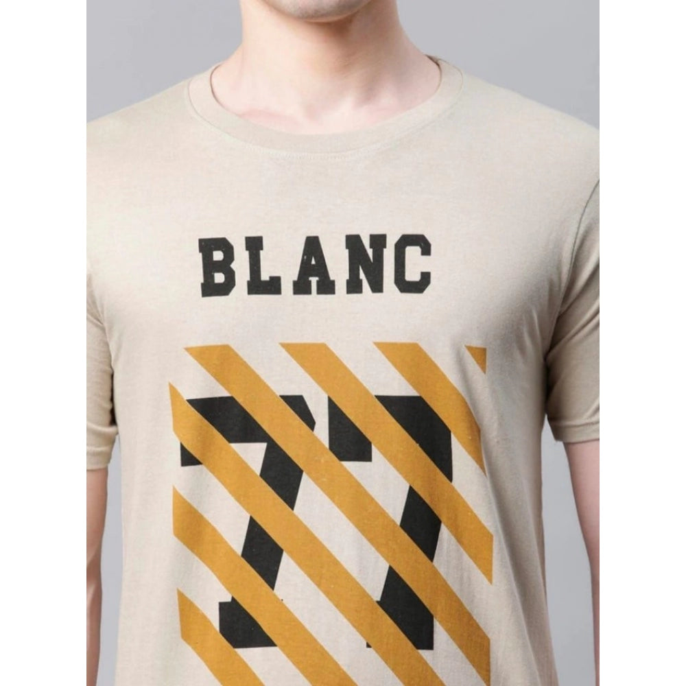 Amfyn Men's Half Sleeve Round Neck Cotton T Shirt (Beige)