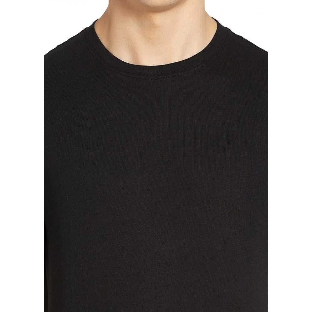 Amfyn Men's Half Sleeve Round Neck Cotton T Shirt (Black)