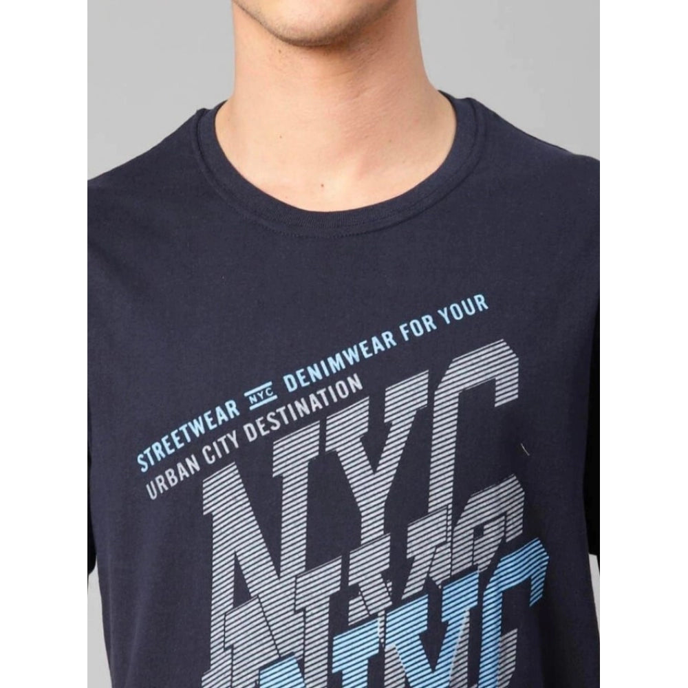 Amfyn Men's Half Sleeve Round Neck Cotton T Shirt (Navy Blue)