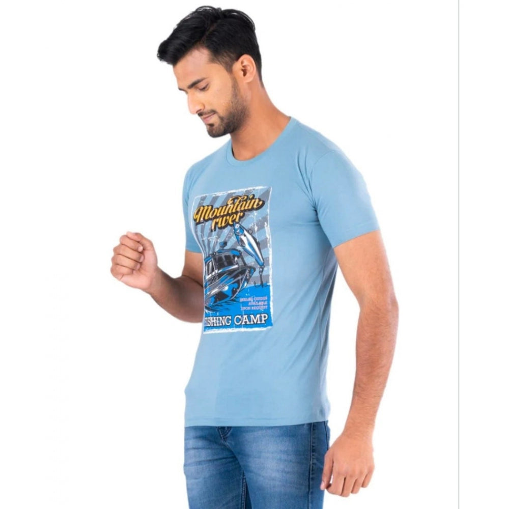 Amfyn Men's Half Sleeve Round Neck Cotton T Shirt (Blue)