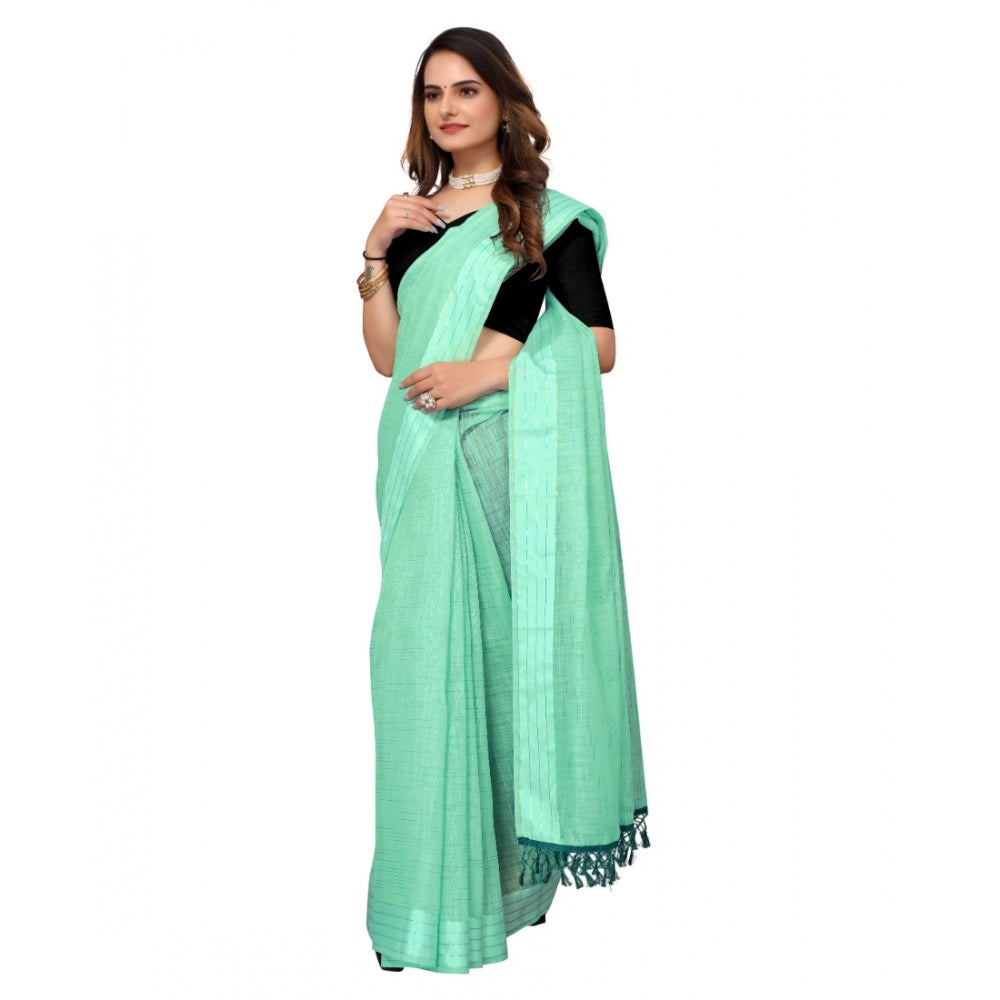 Amfyn Women's Cotton Blend Slub Pattern Sarees (Rama, 5-6 Mtrs)