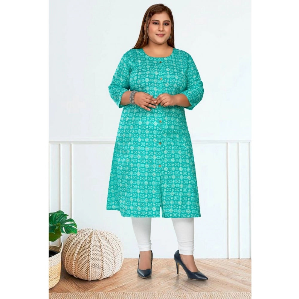Amfyn Women's Casual 3/4th Sleeve Regular Printed Pure Cotton Prince Cut A-Line Kurti (Turquoise)