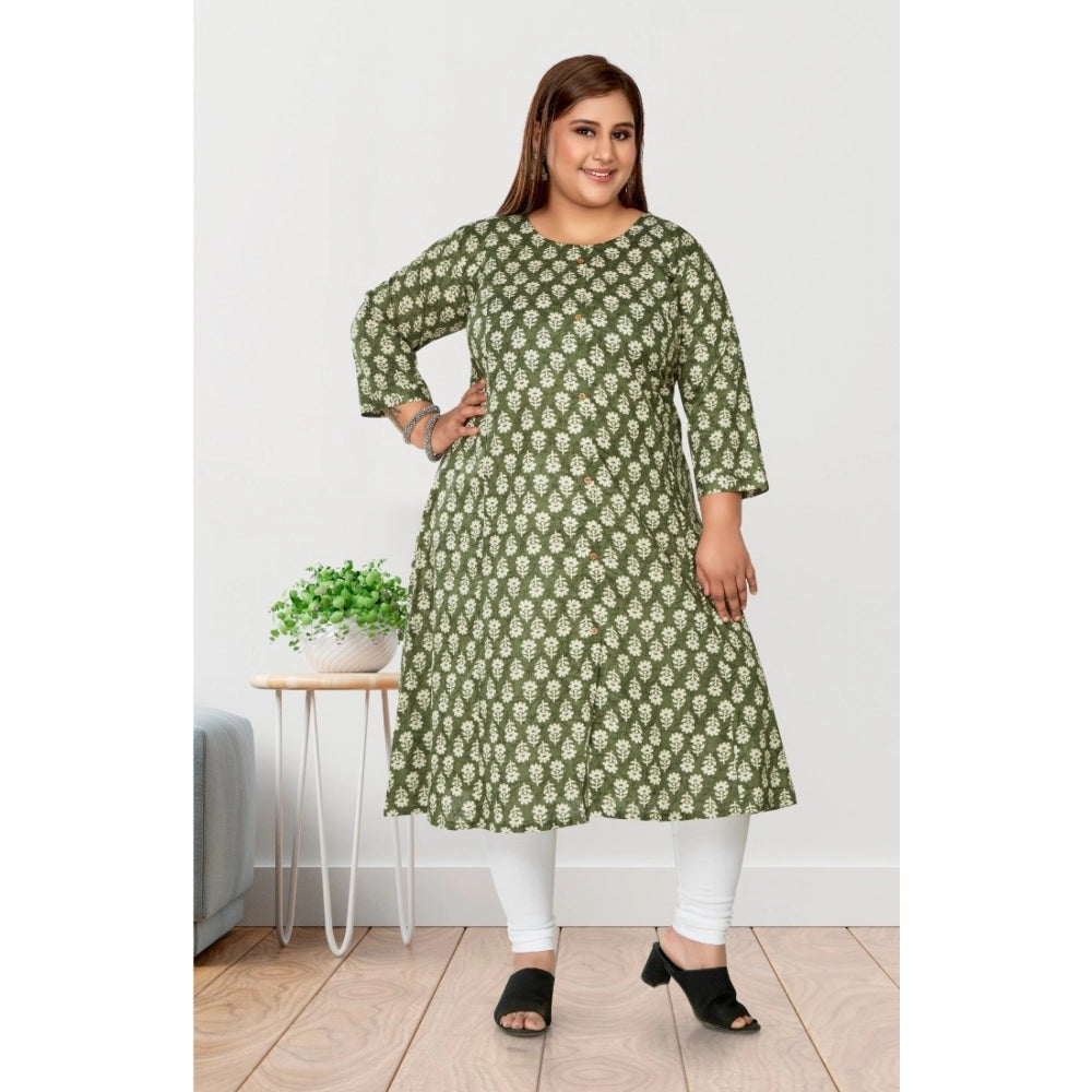 Amfyn Women's Casual 3/4th Sleeve Printed Pure Cotton Prince Cut A-Line Kurti (Green)