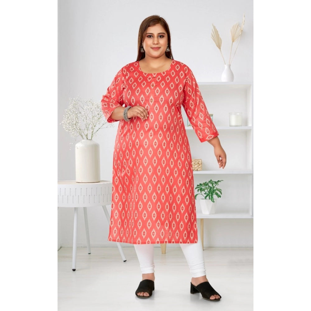 Amfyn Women's Casual 3/4th Sleeve Ikkat Printed Pure Cotton Straight Kurti (Pink)